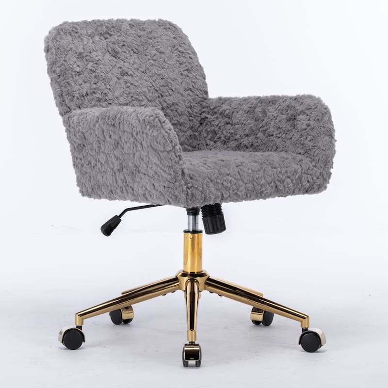 GDF Studio - Modern Upholstered Swivel Home Office Chair with Golden Metal Base and Artificial Rabbit Hair Comfort