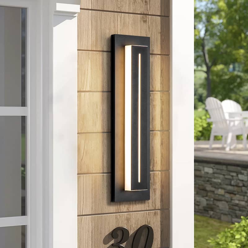 18 in. Industrial Black Aluminum Rectangular Integrated LED Waterproof IP54 Outdoor Wall Sconce - 17.9 in. H x 4.7 in. W x 2 in. D - Black