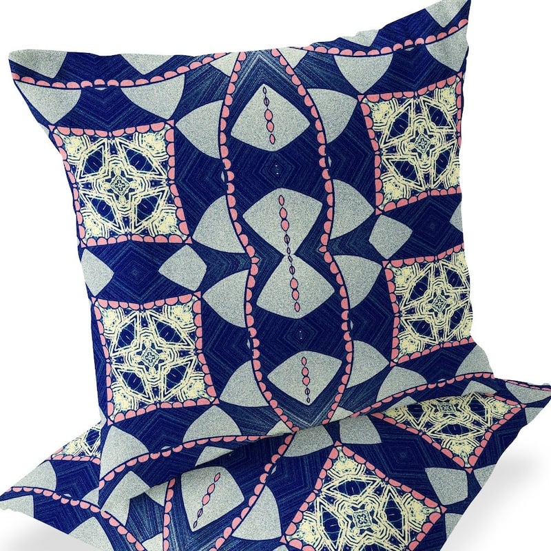 HomeRoots Set of Two 16" X 16" Blue and Pink Blown Seam Eclectic Indoor Outdoor Throw Pillow - 16.00' X '16.00' X '5.00