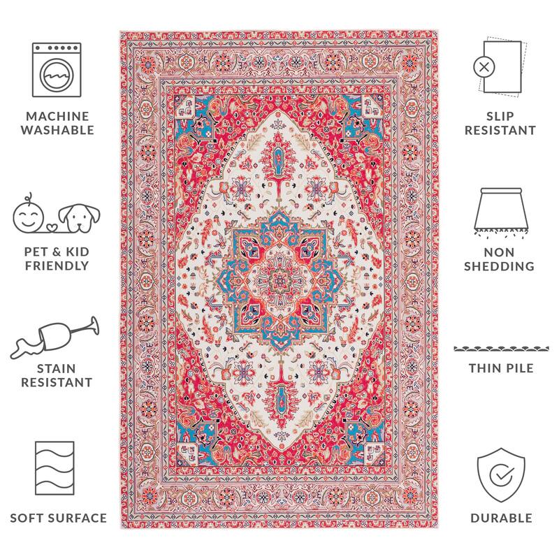 SAFAVIEH Tucson Machine Washable Slip Resistant Mazie Oriental Medallion