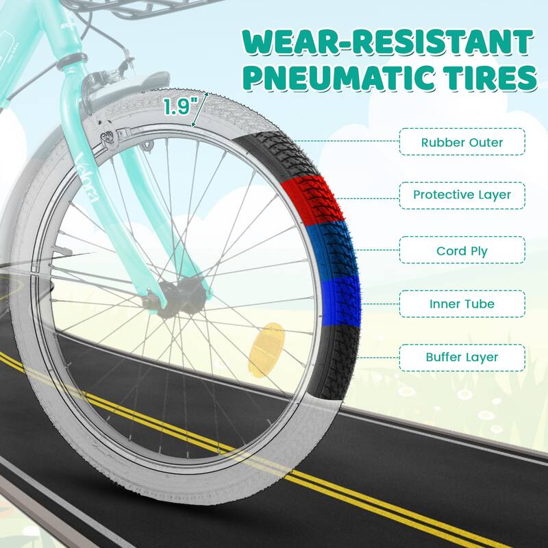 20 Inch Kids Bike for Boys & Girls, Children's Bicycle with Coaster Brake & V-Brake, 1-Speed, Chain Guard & Rear Rack