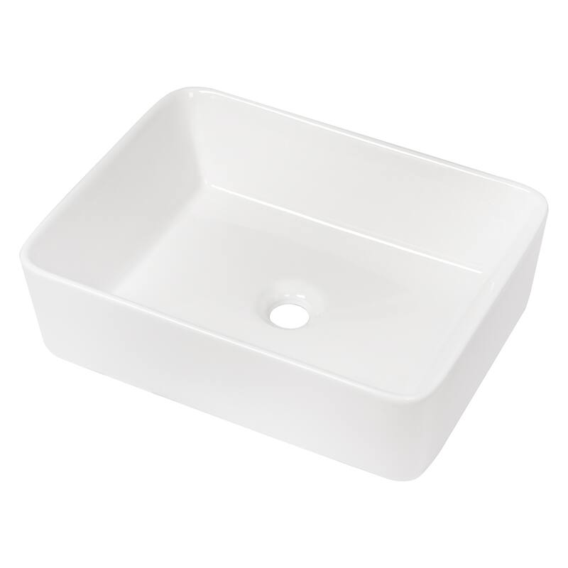 19"x15" White Ceramic Rectangular Vessel Bathroom Sink