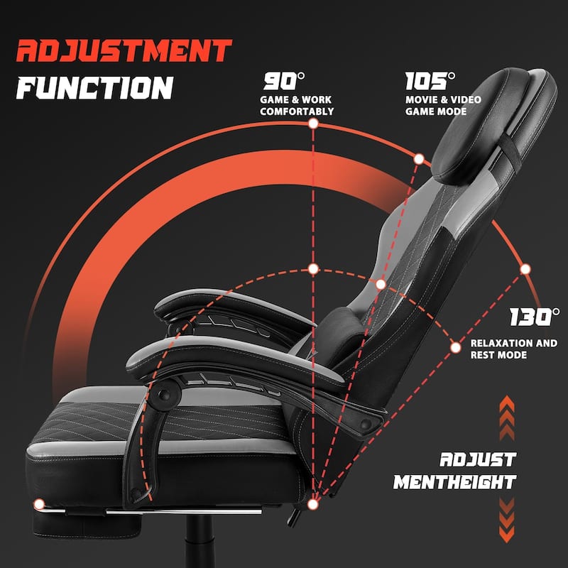 BOSSIN Ergonomic Gaming Chair – 400 lbs Support, PC/Racing Office Chair with Adjustable Swivel, Lumbar Vibration & Headrest