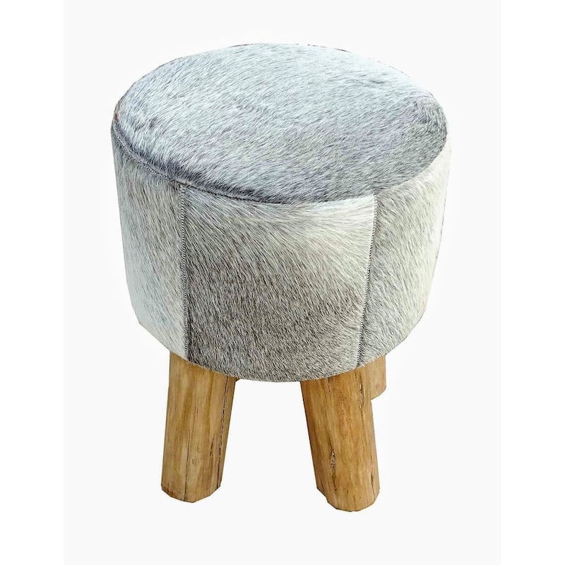 JONI Stool and Pouf in Grey Cowhide
