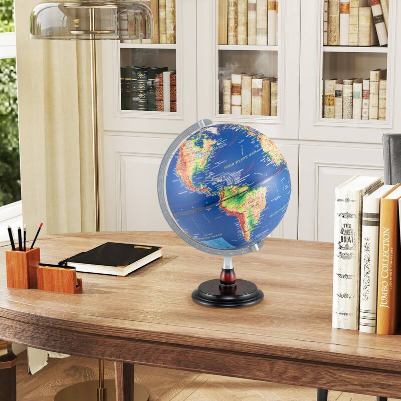 Gymax 12'' Illuminated World Globe w/Raised Relief LED Lights & Time