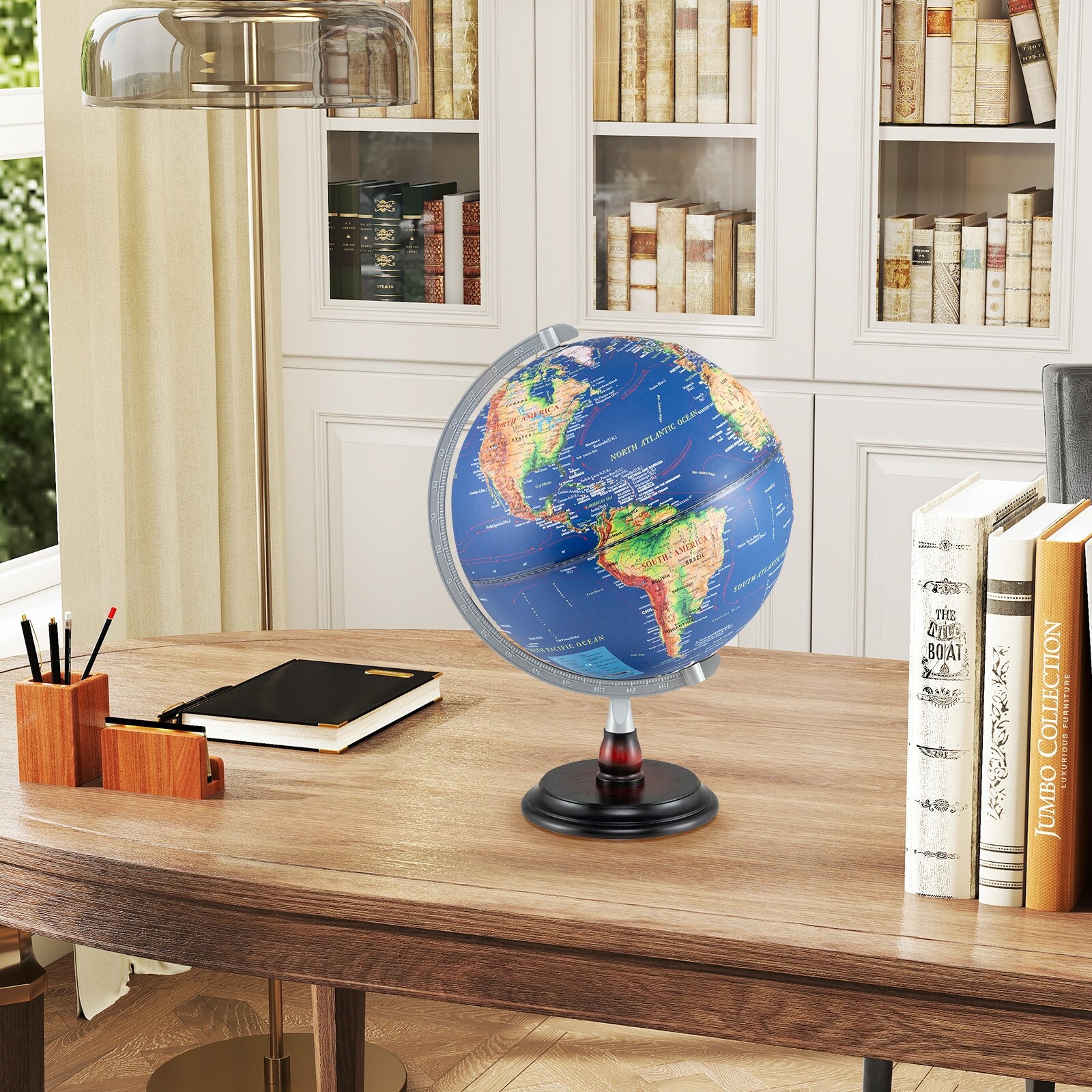 Gymax 12'' Illuminated World Globe w/Raised Relief LED Lights