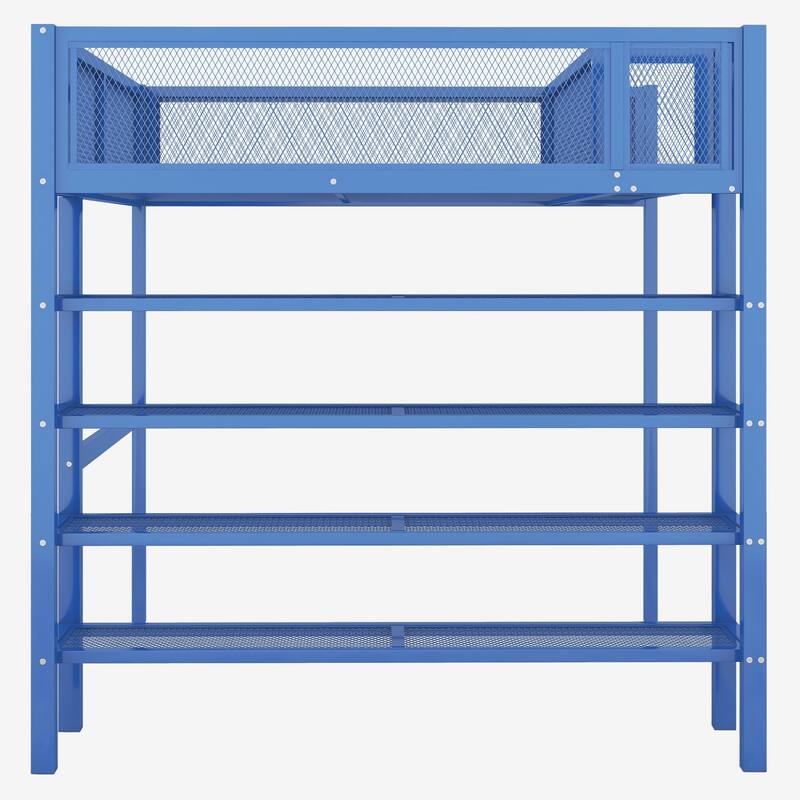 Full Size Metal Loft Bed with 4-Tier Shelves and Storage, Space-Saving Design for Kids & Teens