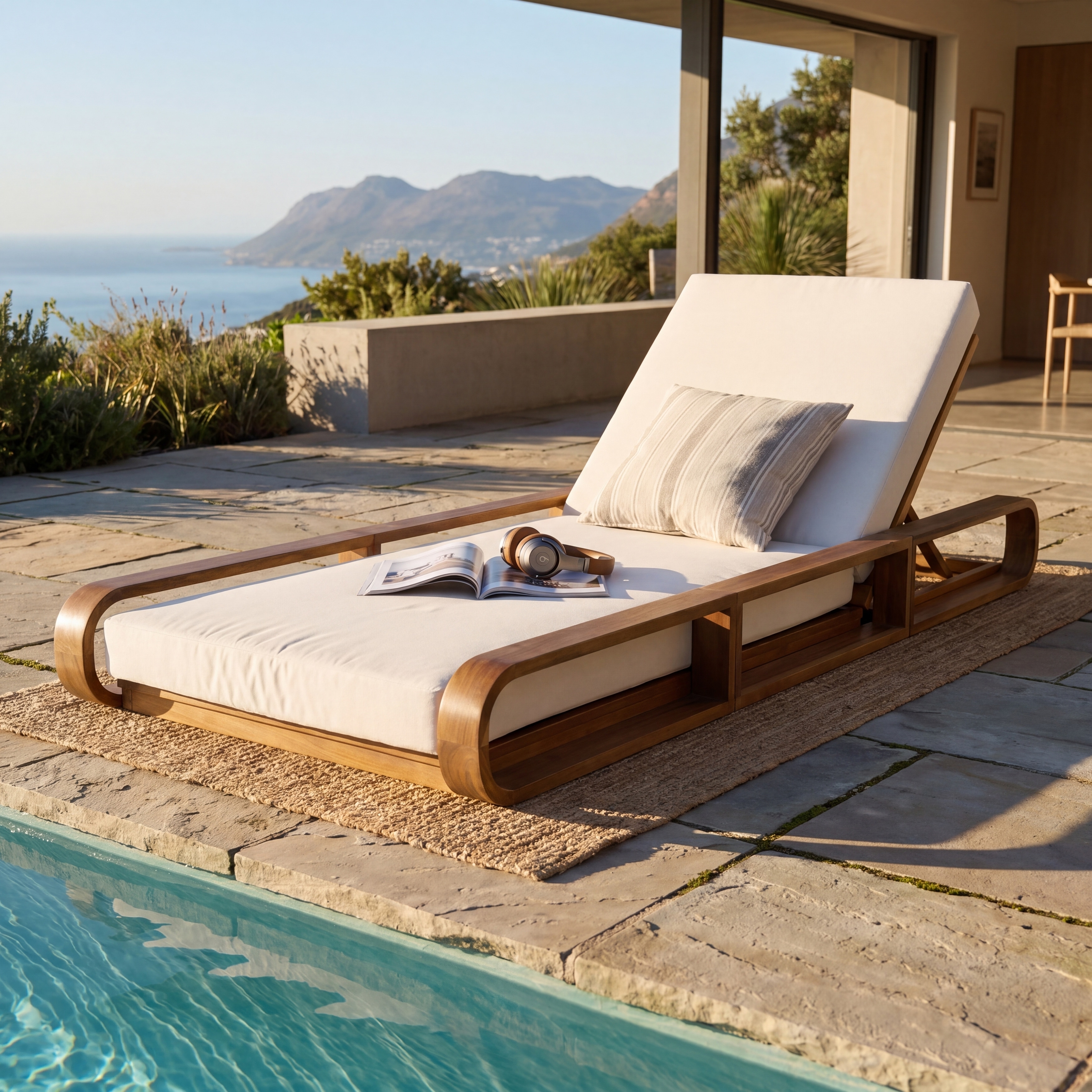 Christopher Knight Home - Laguna Outdoor Chaise Lounge Acacia Wood Recliner with Adjustable Backrest and Water-Resistant Cushion