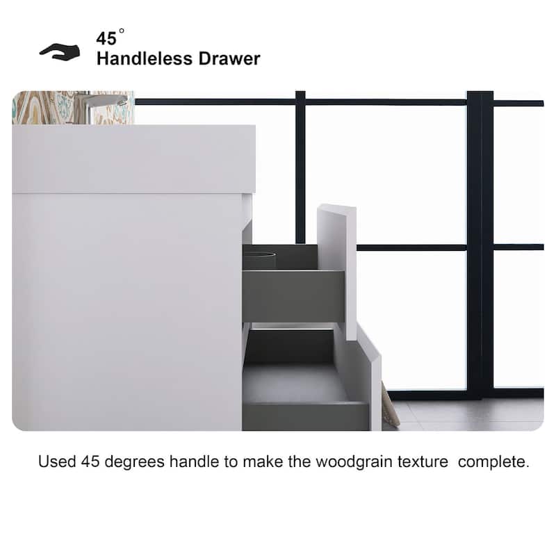 Wood Wall-Mounted Bathroom Vanity Set with White Integrated Resin Sink