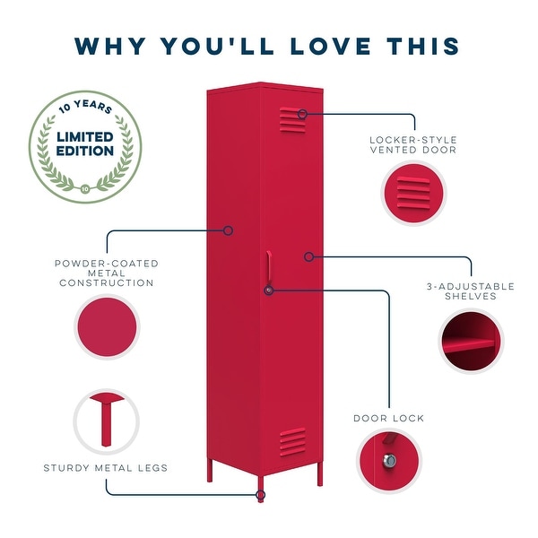 The Novogratz Cache 1-Door Tall Metal Locker Storage Cabinet The Novogratz Cache 1-Door Tall Metal Locker Storage Cabinet