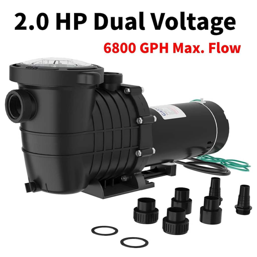 1500W 2.0 HP Dual Voltage Swimming Pool Pump with Strainer Basket for Above and Ground Pool, 6800 GPH Max. Flow
