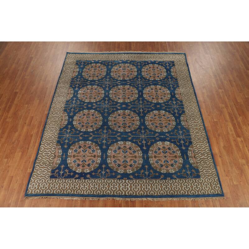 Floral Blue Oushak Indian Area Rug Oriental Handmade Wool Carpet - 8'0" x 9'6"