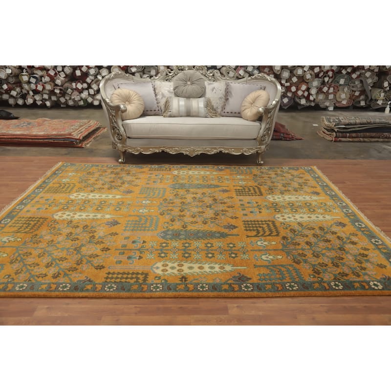 Hand-knotted Traditional Wool Orange Geometric Oriental Area Rug - 9' 8'' X 7' 11''