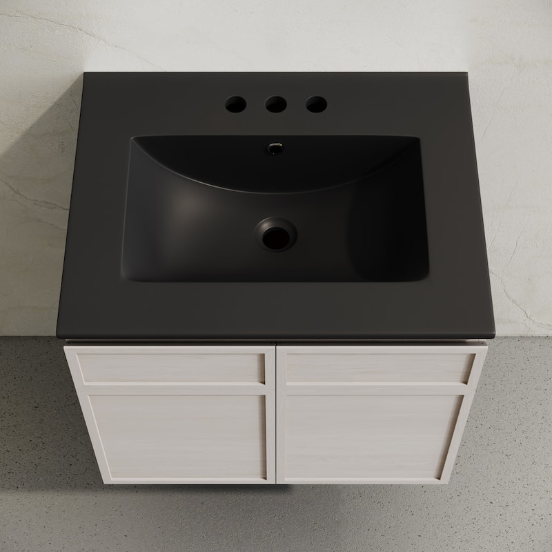 St. Tropez 24" Wall-Mounted Bathroom Vanity In White Oak With Black 3-Hole Centerset Sink Top - 24