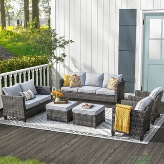 OVIOS 6-piece Patio Wicker Furniture Loveseat Conversation Set