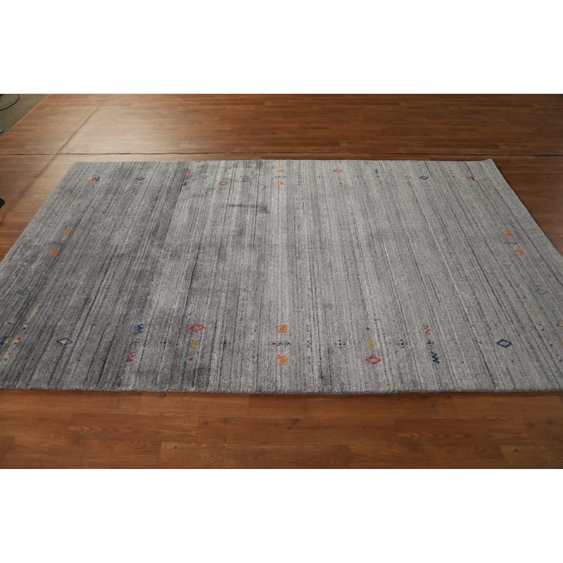 Hand Knotted Oriental 100% Wool Carpet Tribal Tribal Greys & Charcoal Gabbeh Area Rug - 8' 1'' X 5' 0''