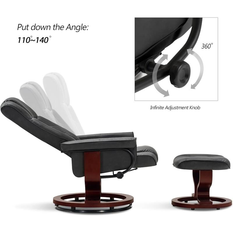 MCombo Set of 2 Swivel Recliner Chair with Wood Base and Ottoman