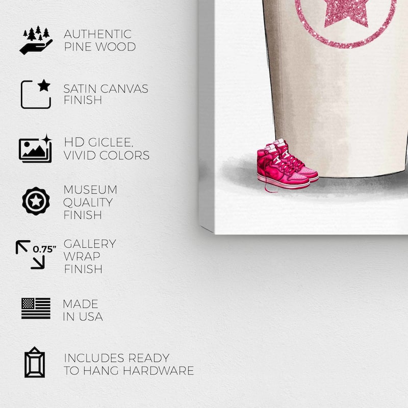 Wynwood Studio Canvas Drinks and Spirits Cafe Girl Pink Pink and Metallic Pink Glam Wall Art Canvas Print