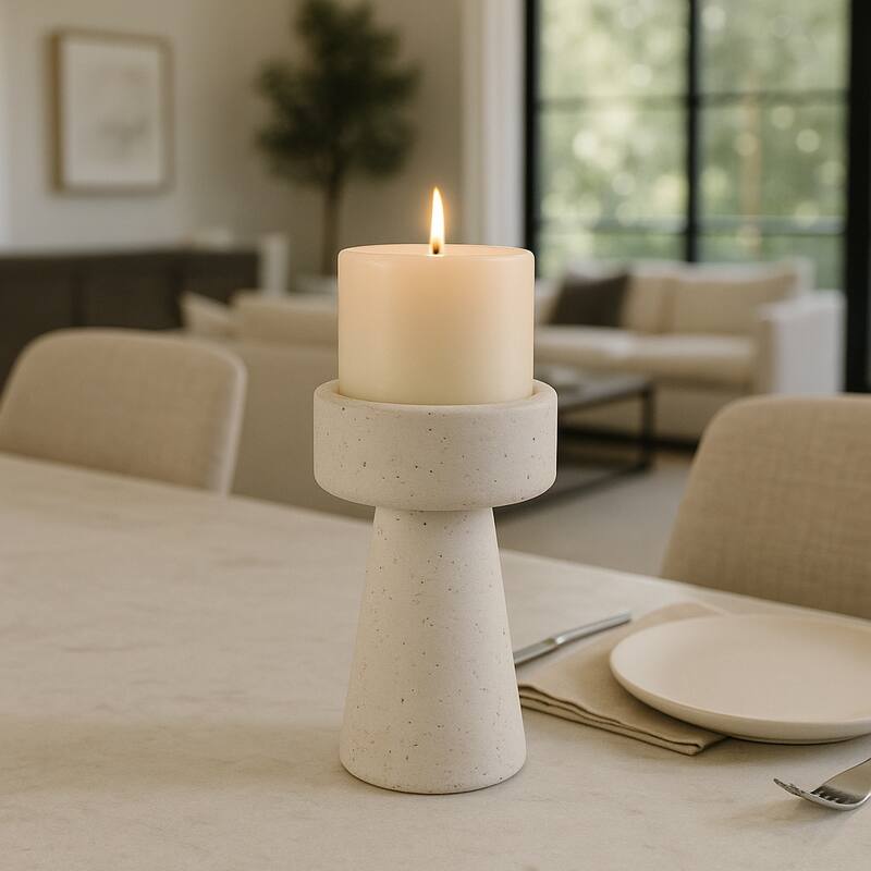 Pottery Taper Holder Cylindrical Top and Conical Base Design - White