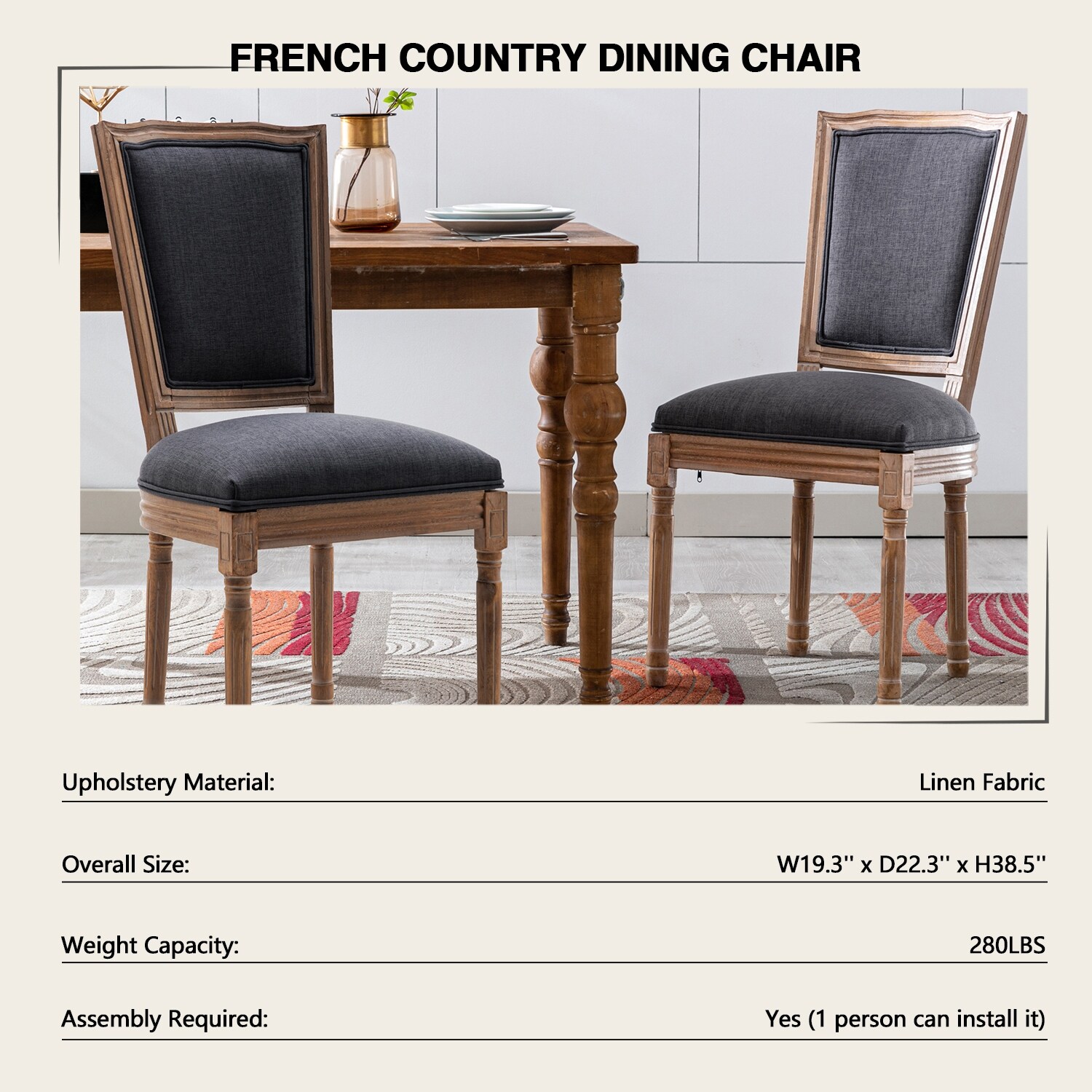 Mieres French Country Style Fabric Upholstered High Back Dining