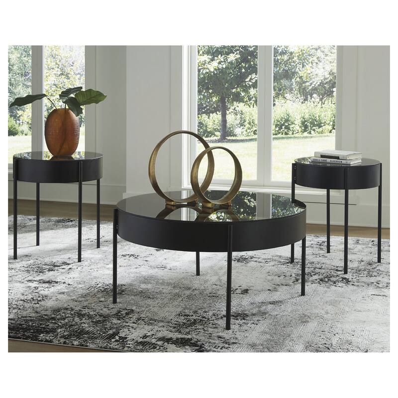 Signature Design by Ashley Ardoline Black Occasional Table Set (Set of 3) - 36" W x 36" D x 18.25" H - 36" W x 36" D x 18.25" H - Black - Glass
