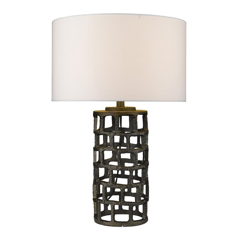 Modern 26 Inch Black Metal Table Lamp with White Drum Fabric Shade