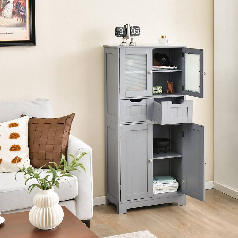 Floor Storage Cabinet with Glass Doors for Bathroom Kitchen or Entryway - 23.5" x 12" x 50.5"