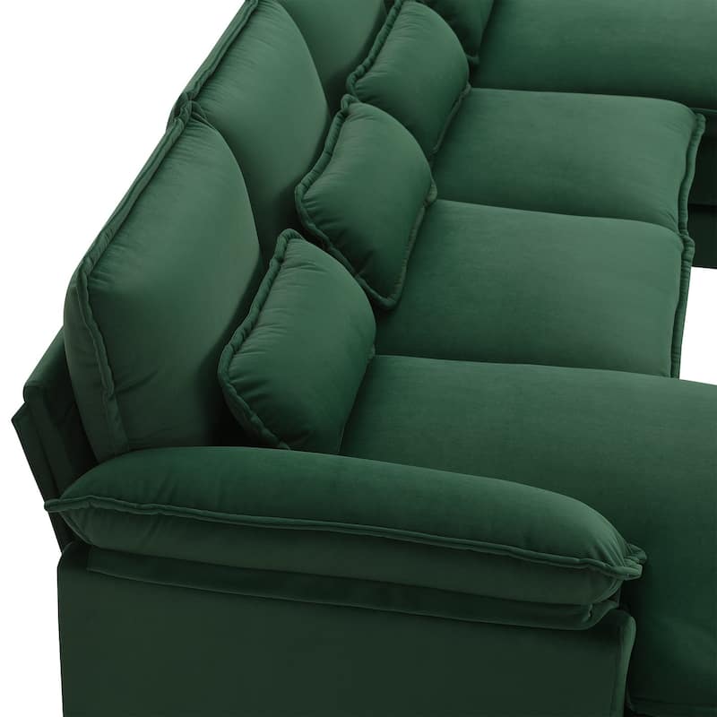 Modern U-shaped Sectional Sofa with Waist Pillows 6-seat Upholstered Symmetrical Sofa Furniture