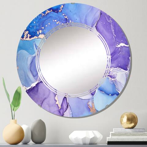 Designart 'Blue And Purple Abstract Marble I' Printed Modern Wall Mirror