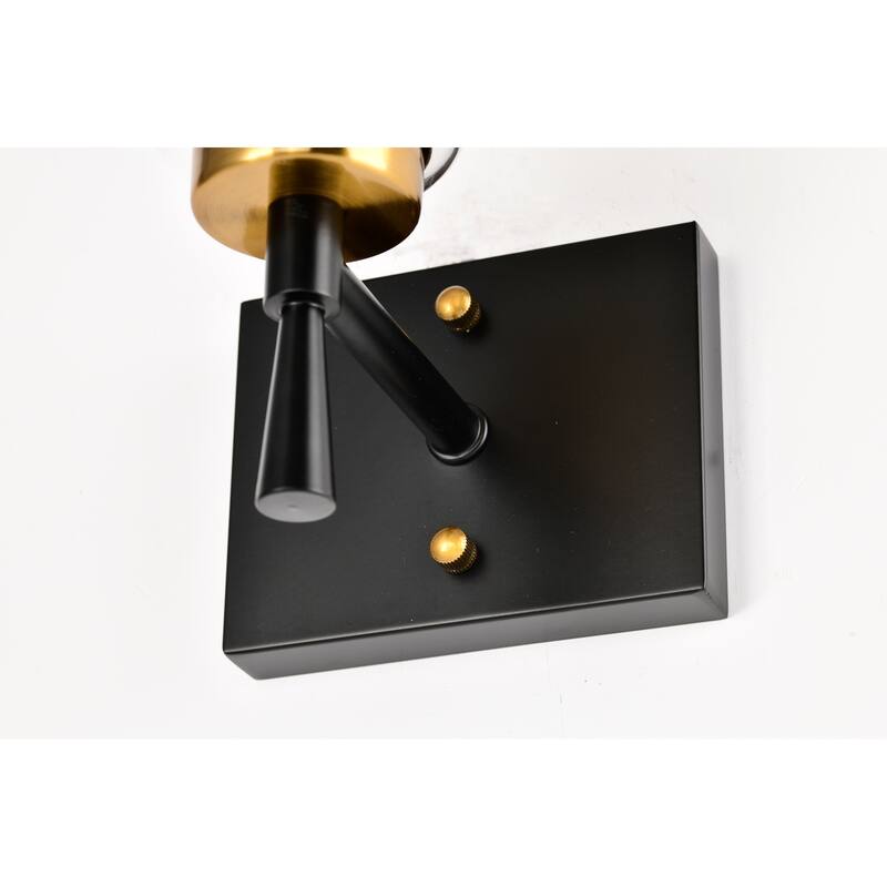 Black and Antique Brass 1-Light Indoor Wall Sconce with Clear Cone Glass Shade