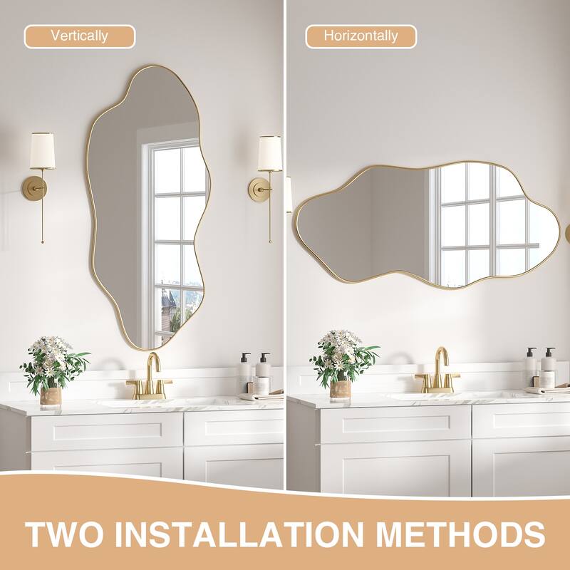Anmytek Modern Gold Irregular Asymmetrical Decorative Wall Mirror
