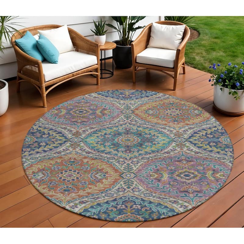 HomeRoots Floral Traditional Rectangle Outdoor Rug - 8' Round