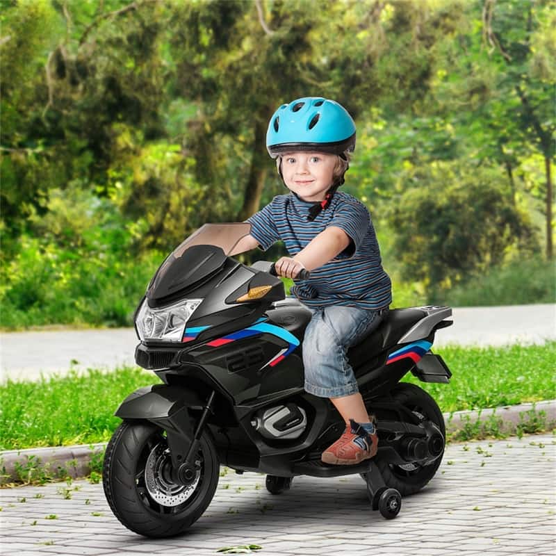 12V Kids Electric Motorcycle with Headlights and Removable Training Wheels USB Adjustable Volume - 46.75" L x 15.5" W x 26" H