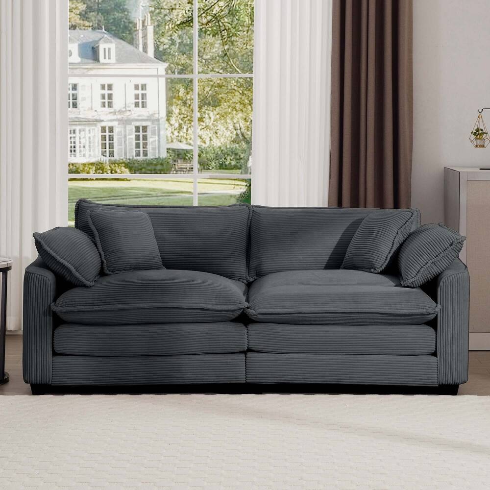 Corduroy Fabric Upholstered Loveseat Sofa, Deep Seat Sectional Sofa with 4 Pillows, 2-Seater Sofa with Removable Armrests
