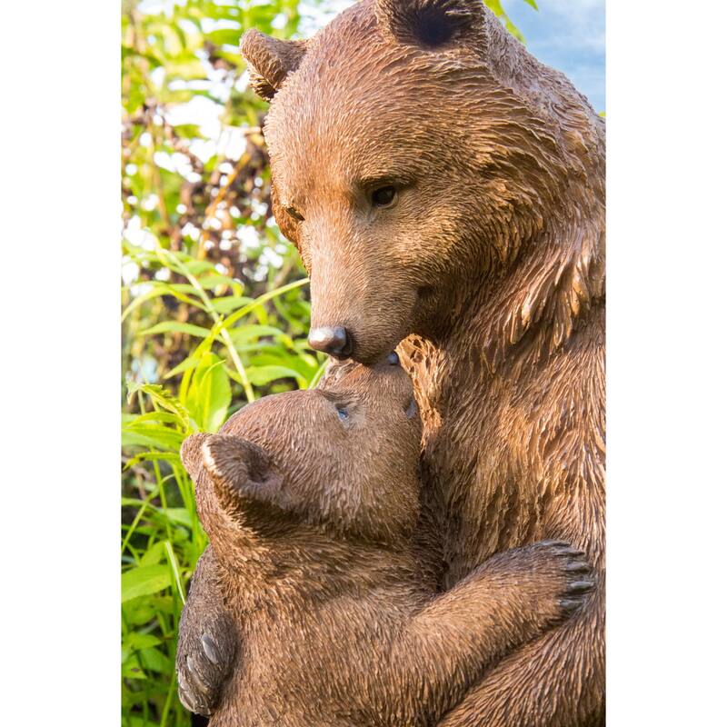 Cuddling Mother and Baby Bear Outdoor Garden Statue - 11.75" - Brown