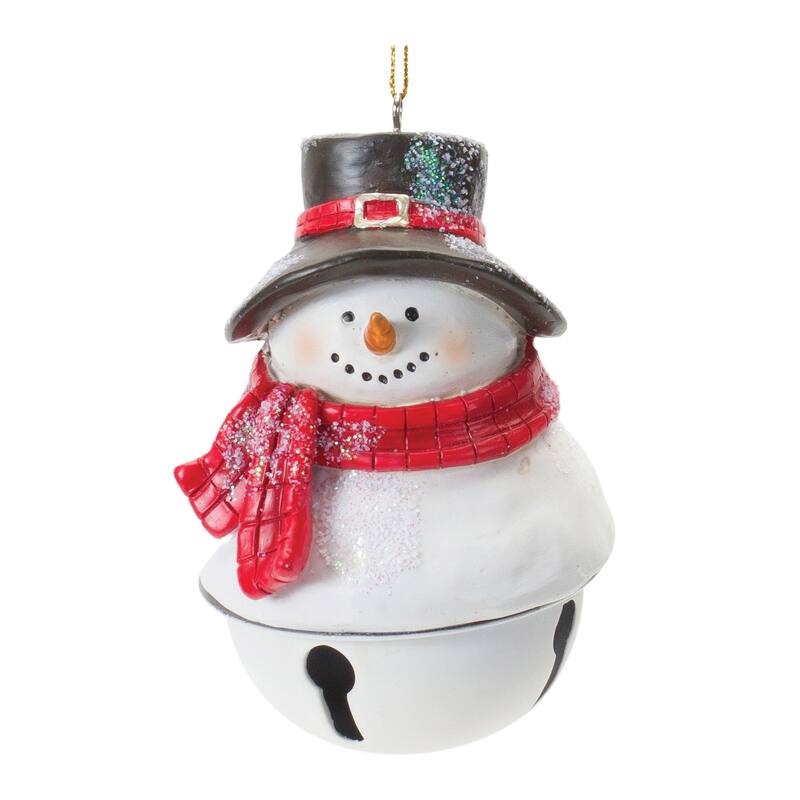 Glittered Snowman with Bell Christmas Ornaments - 4" - Set of 12
