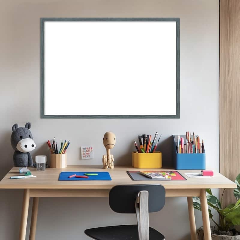 Amanti Art Dixie Blue Grey Rustic Narrow Framed Dry Erase Magnetic Board