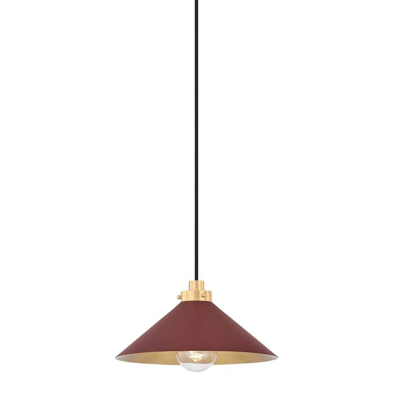 Hudson Valley Lighting MDS1401 Clivedon 12" Wide Pendant - Aged Brass / Soft Crimson