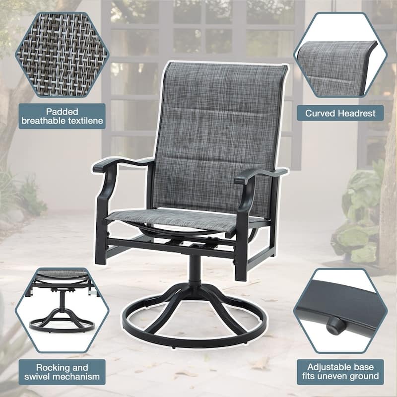 Erommy Outdoor Patio Dining Set with Swivel Rocker Chairs, Metal Table with Umbrella Hole, Patio furniture for Backyard