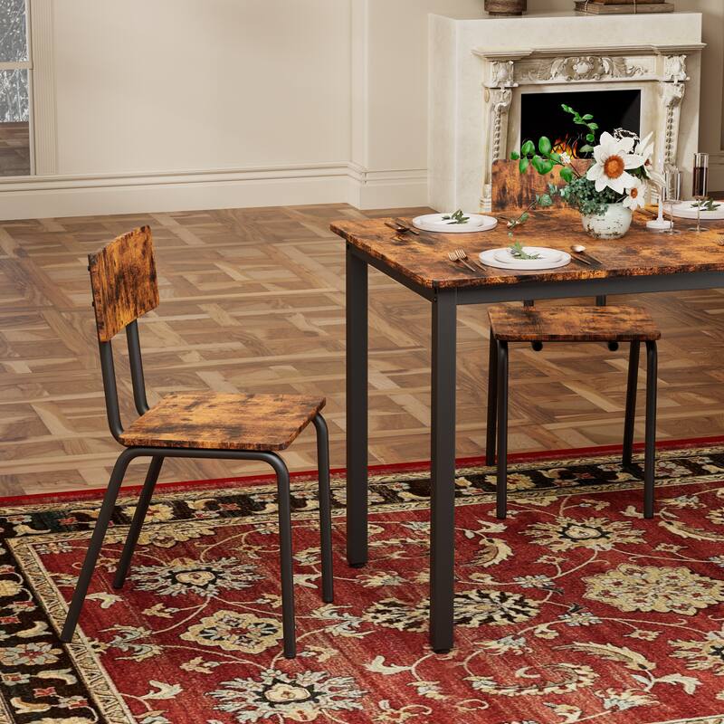 Compact 5-Piece Dining Table Set with 4 Chairs, 43'' Metal Frame & MDF, Ideal for Small Spaces, Easy to Clean