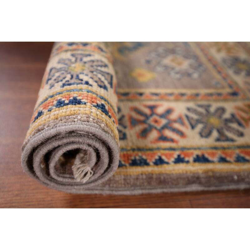 Geometric Kazak Accent Rug Handmade Oriental Wool Carpet - 2'1" x 2'10"