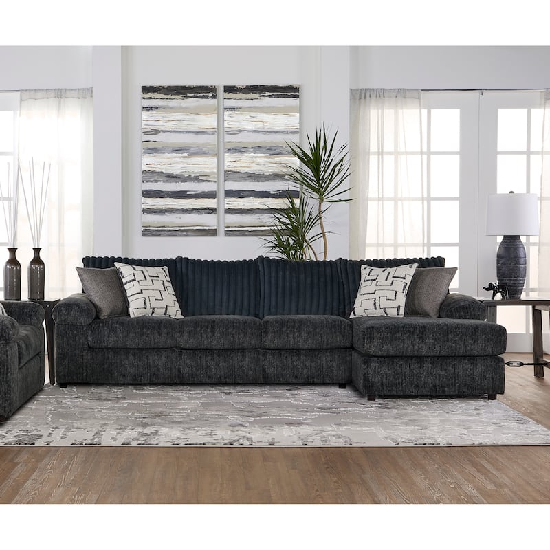 Roundhill Furniture Nason Wide Wale Corduroy Sectional Sofa Chaise with Armchair and Ottoman