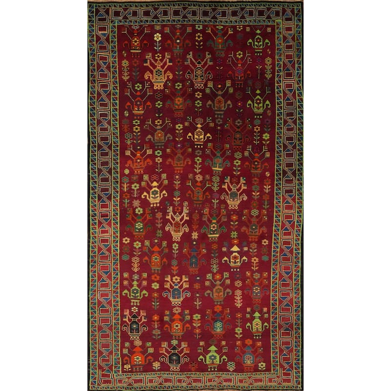 Hand Knotted Oriental 100% Wool Carpet Traditional Tribal Red Shiraz Area Rug - 10' 0'' X 5' 1''