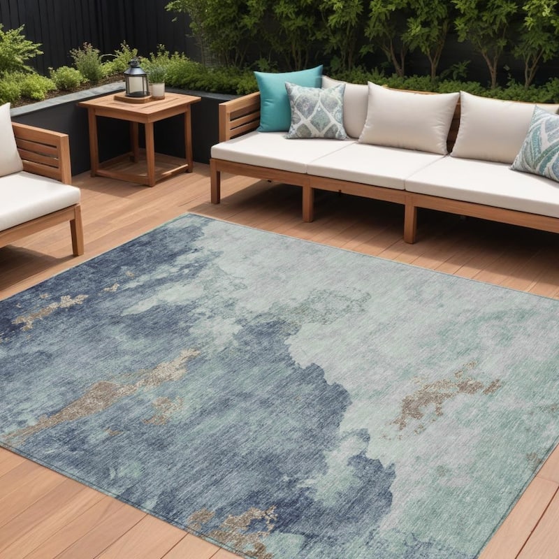 HomeRoots Abstract Transitional Rectangle Outdoor Rug - 9' X 12'