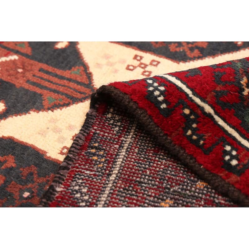 ECARPETGALLERY Hand-knotted Baluch Ivory, Red Wool Rug - 3'1 x 6'5