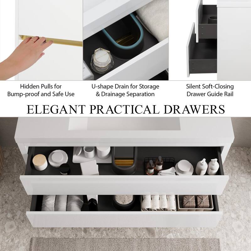 Wall-Mounted Bathroom Vanity with White Stone Resin Top