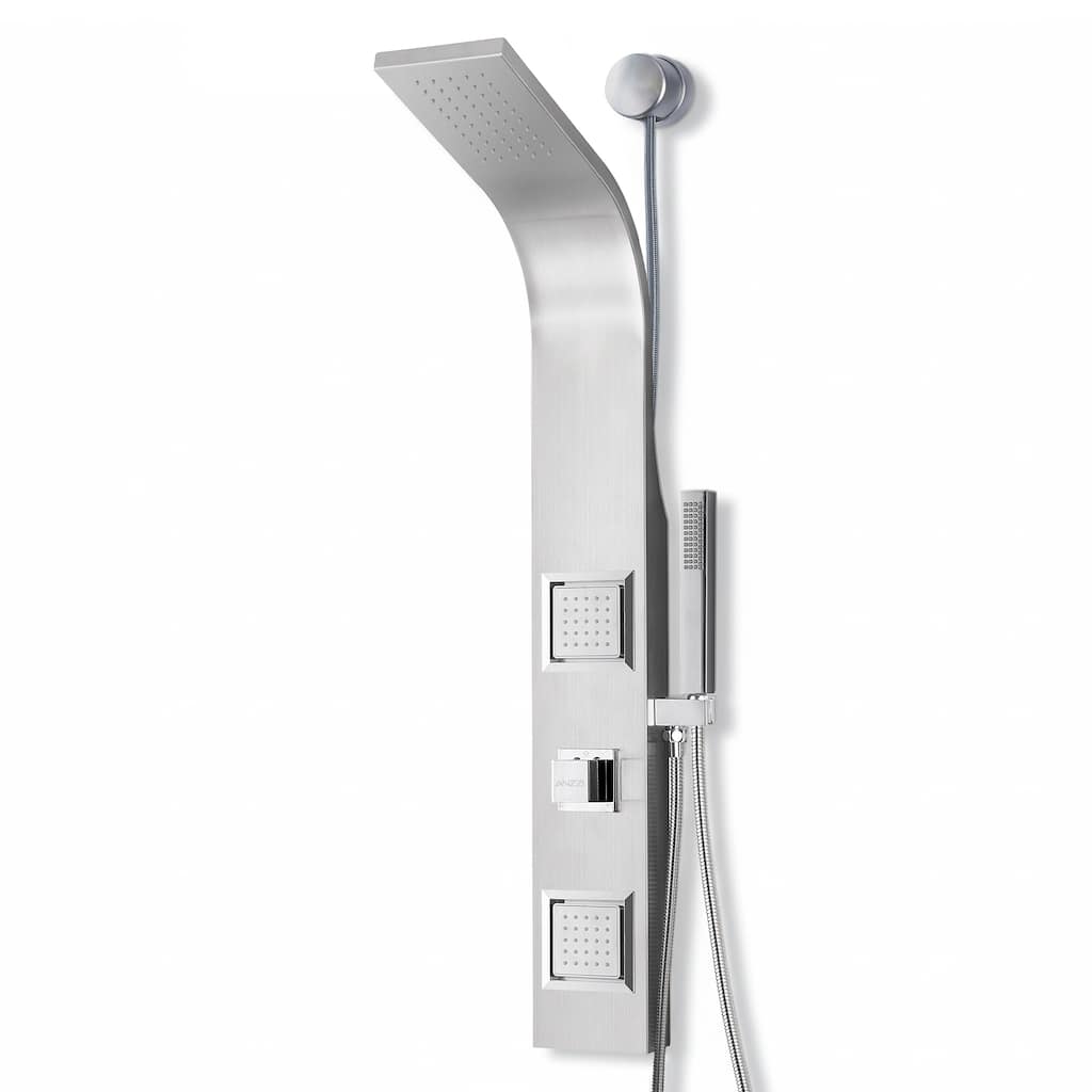 Aura Series 39 in. 2-Jetted Full Body Shower Panel System in Brushed Gold with Rainfall Showerhead and Spray Wand