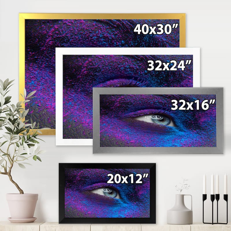 Designart "Female Eye With Dry Paint Dust Pigment on Face" Modern Framed Art Print