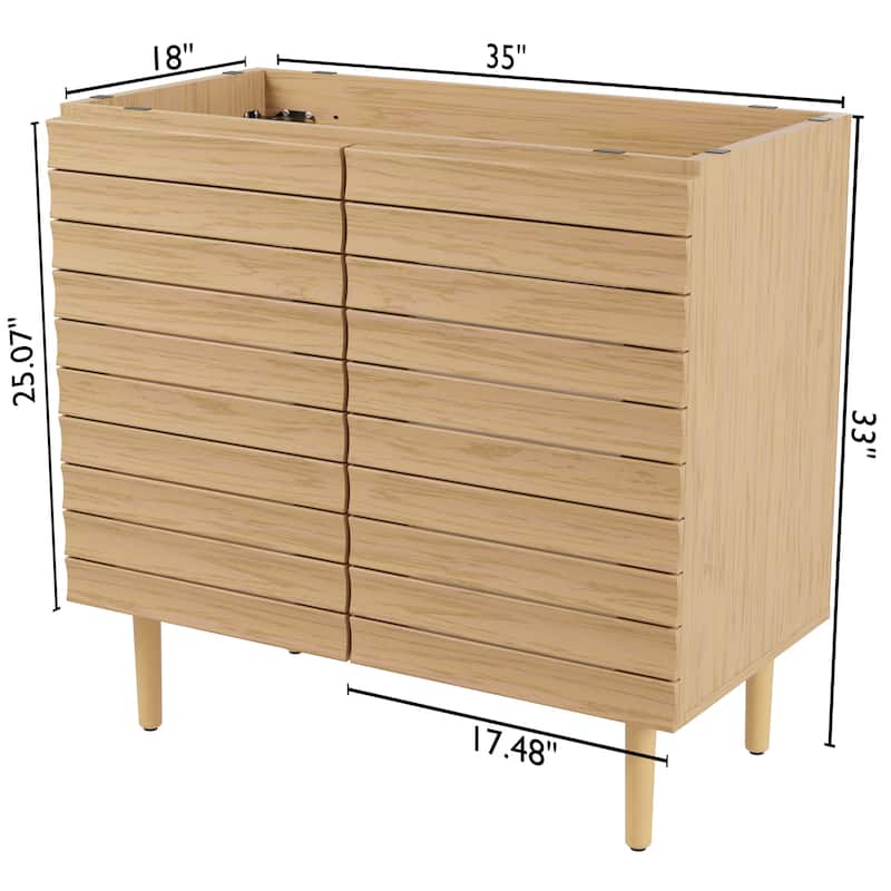 Calandre Thick Linear Slat Modern Farmhouse 2-Shelf Bath Vanity Cabinet Only (Sink Basin not Included), by JONATHAN Y