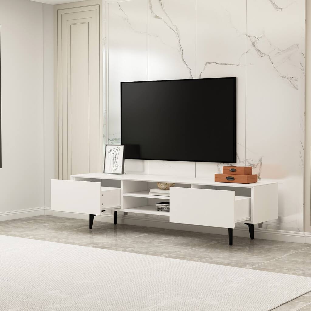 White LED Light TV Stand 63" TV Entertainment Center TV Console Table